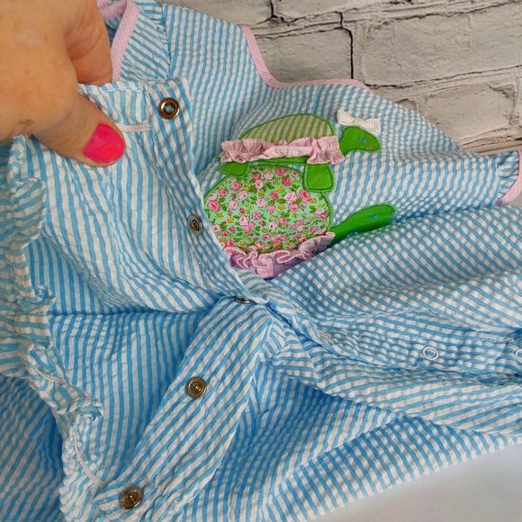 'PETIT AMI' SEERSUCKER PINSTRIPE ANGEL~SLEEVE 'TURTLE LOVE' BUBBLE STYLE OUTFIT - Picture 9 of 16